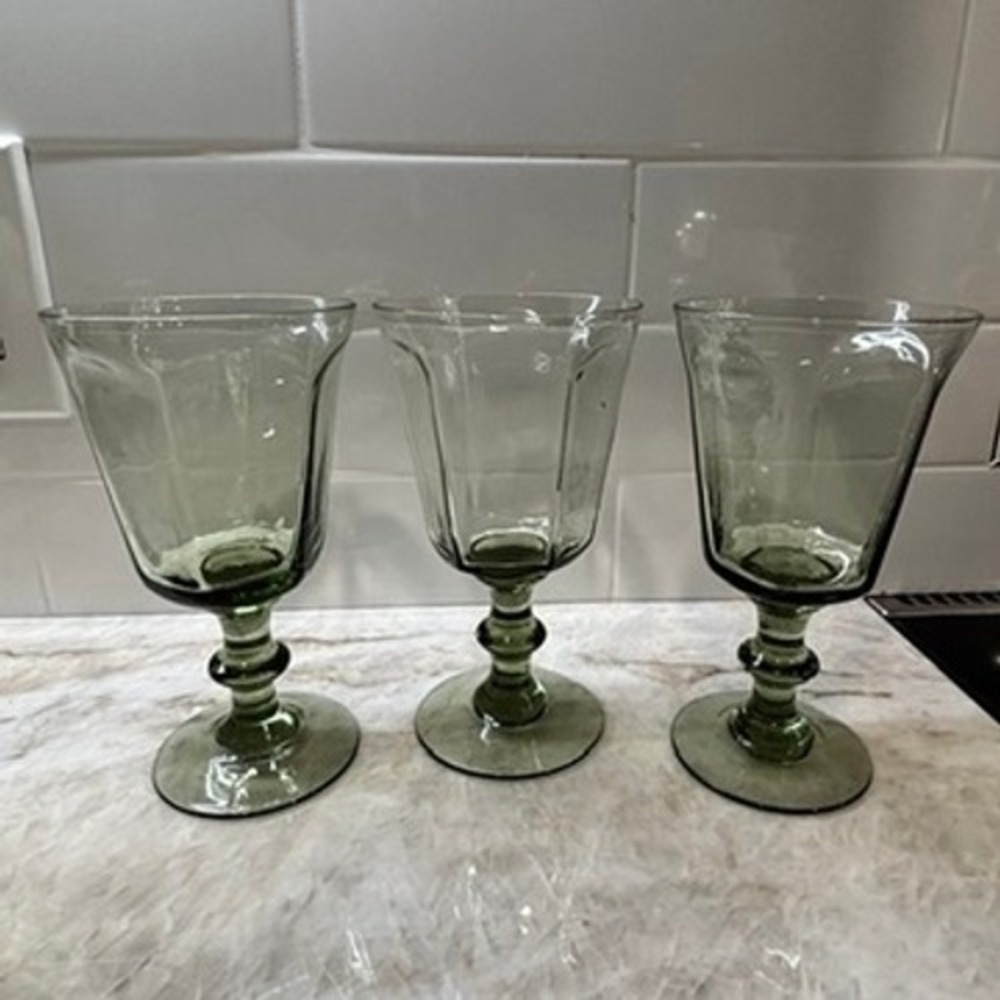 Vintage LENOX USA Green Stem Wine Glasses Set of 6 Two Styles Hand Blown Goblets - Picture 3 of 12